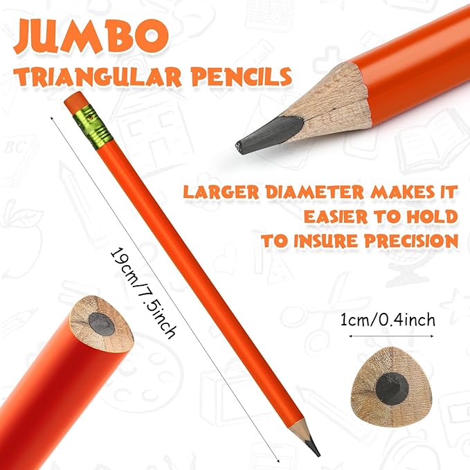 Fainne 102 Pcs Bulk Thick Jumbo Graphite Pencils Set 96 Fat Giant Large Pencils and 6 Sharpeners Enhanced Grip for Art Drafting Writing Drawing Office and Home Use(Colored,Triangle)