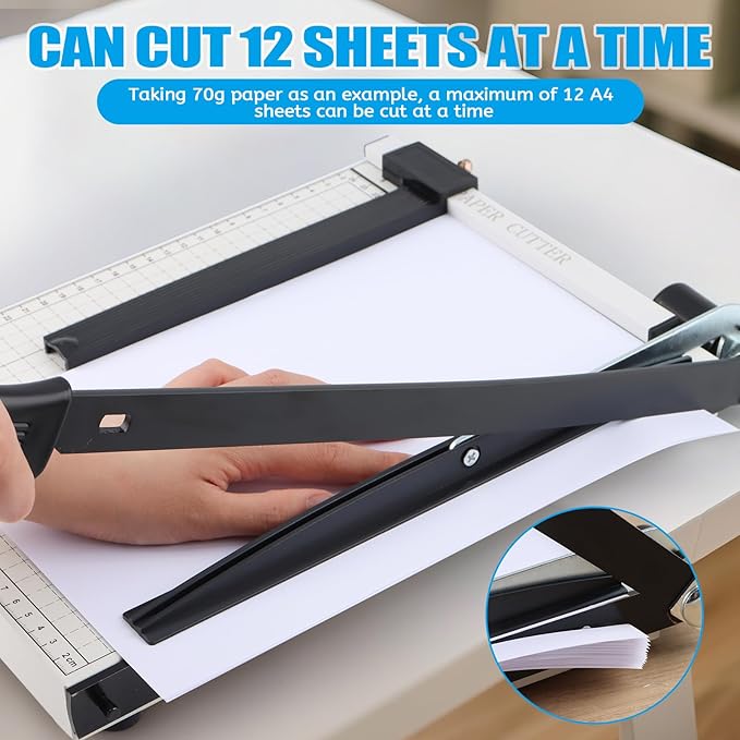 12" Guillotine Paper Cutter, Heavy Duty Paper Trimmer Cutter 12-Sheet Capacity Trimmer with Corner Rounder for Cardstock, Photos, Cardboard, Crafts
