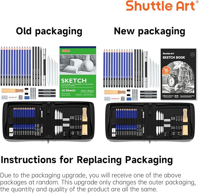 Shuttle Art Sketching and Drawing Pencils Set, 37-Piece Professional Sketch Pencils Set in Zipper Carry Case, Drawing Kit Art Supplies with Graphite Charcoal Sticks Tool Sketch book for Adults Kids