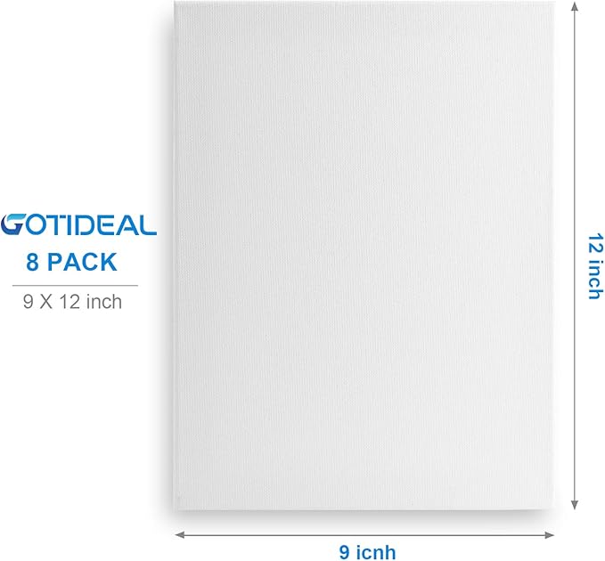 GOTIDEAL Canvases for Painting, 9x12 inch of 8, Professional Primed White Blank Flat Canvas Panels- 100% Cotton Artist Canvas Boards for Acrylics Painting, Oil Watercolor Tempera