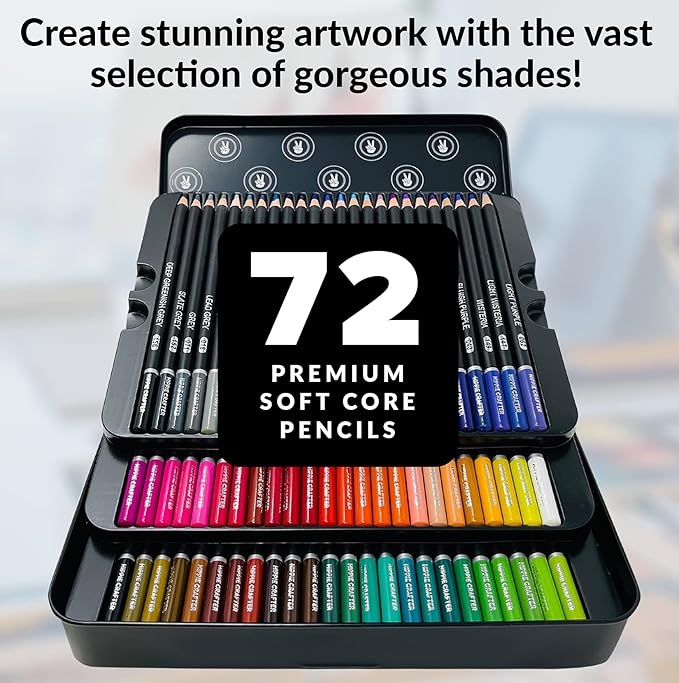 HIPPIE CRAFTER Color Pencils, 72 Colored Pencils for Adult Coloring Books, Professional Artist Set, Premium Soft Pencil Colors for Drawing, Sketching, and Art Supplies for Beginners and Kids