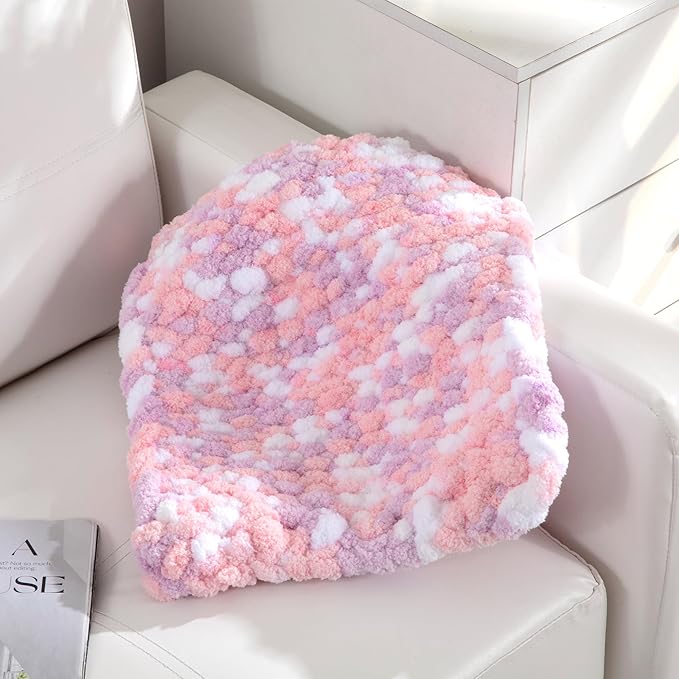 HOMBYS 12 Pack Giant Chunky Yarn for Crocheting & Knitting, Super Bulky Soft Fluffy Tie Dye Plush Fuzzy Mixed Color Thick Chenille Yarn (Pink, Purple)