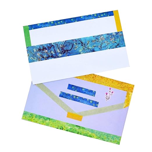 Washi Tape Set of 12 Rolls,Van Gogh Starry Night Decorative Green Leaves Floral Blue Yellow Washi Masking Tape Sets for Craft,Kids,Scrapbook,DIY,Gift Wrapping(Yellow)