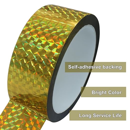 1.37 Inch Self-Adhesive Holographic Reflective Tape, Glitter Duct Tape Prism Tape for Keep Birds Away, DIY Art, Daily Use, Craft Project, Home Decoration, Holiday Packing(Gold,55Yard)