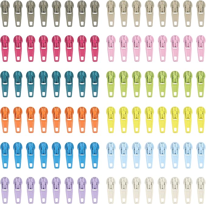 DOITEM 96Pcs Zipper Repair Kit Zipper Replacement 3# Zipper Pull Rescue Kit for Clothing Jackets Purses (12 Colors)