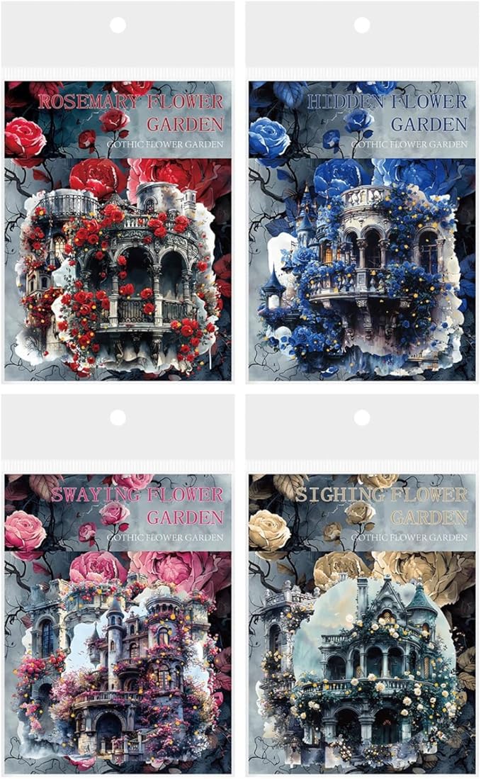40 Pieces Gothic Castle and Garden PET Scrapbook Stickers, 4 Pack Aesthetic Decorative Vintage Landscape Stickers for Scrapbooking, Planner, Junk Journaling Supplies, DIY Arts, Crafting
