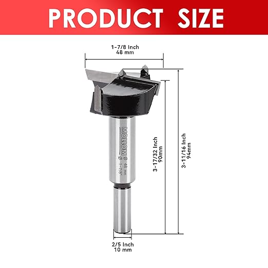 Mollom 1-7/8" (48mm) Forstner Drill Bit for Precise Woodworking with Durable YG8 Carbide Thickness of 2.0mm,This Hinge Cutter Tool is Ideal for Hard Wood, Plastic, Plywood