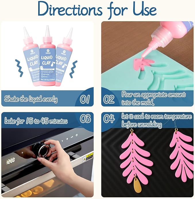 Liquid Polymer Clay, Liquid Clay for Polymer Clay Oven-Bake, for DIY Enthusiasts, Education and Crafting, Easy to Shape & Multi-Mold Compatible, Antiquewhite 60ml, Blue 60ml, Pink 60ml