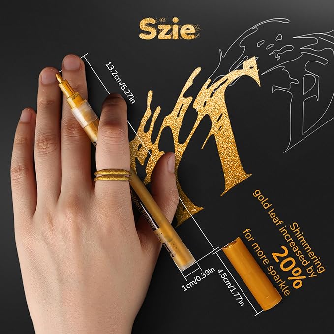 5 Acrylic Paint Markers, Gold Paint Pens, Metallic Permanent Markers Extra-Fine Tip 0.7mm, Waterproof Pens for Rock Painting, Wood, Plastic, Metal, Canvas (5 Gold)