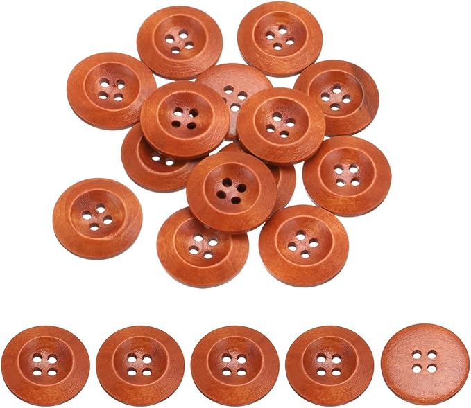 uxcell 80Pcs Wooden Buttons, 23mm(7/8") 4 Hole Round Wood Sewing Button Craft for Sewing DIY Craft Clothing, Brown