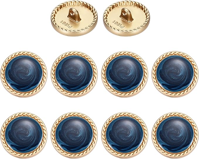 MECCANIXITY Metal Vintage Gold Button 20mm Round Metal Sewing Button Alloy Shank Replacement for Women's Suit Woolen Coat Shirt Dress Sewing Dark Blue Pack of 10