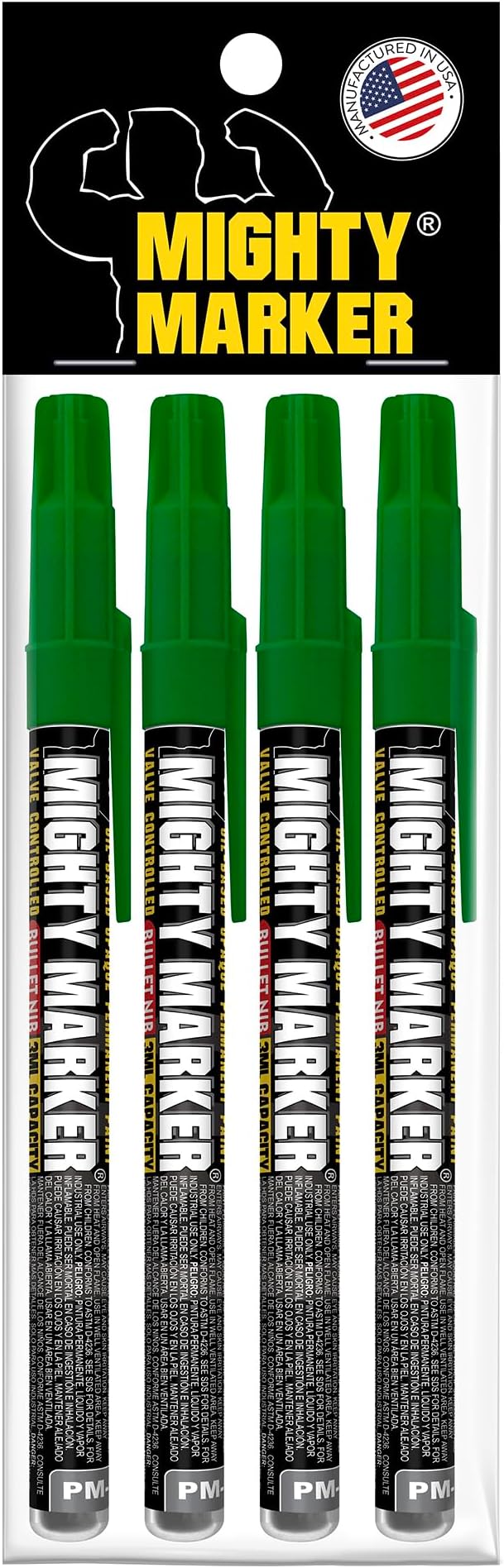 PM-92 Extra Fine Paint Marker, 4 Bonus Tips, 1.0 mm Tip, Xylene Based, Waterproof, Permanent, Valve Action, Manufactured in USA, Green 4 Pack