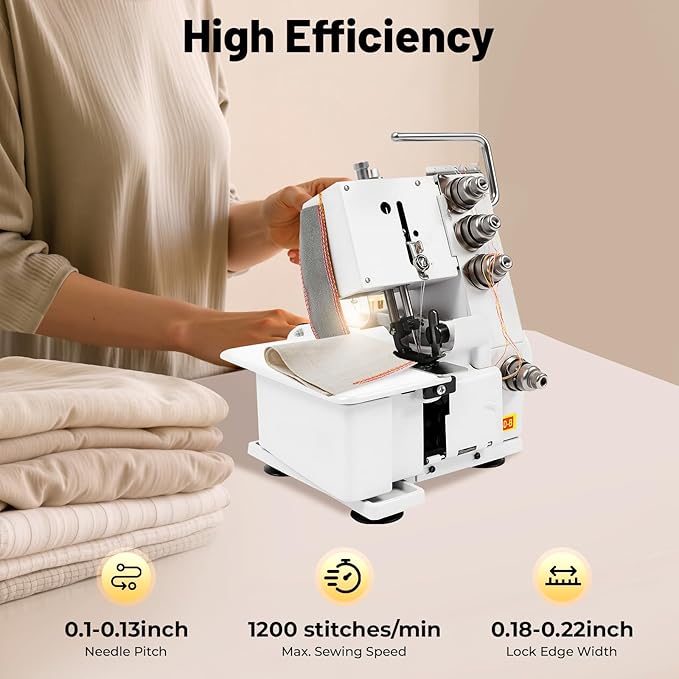 Overlock Machine,Four-thread Overlocking Machine,100W Electric Sewing Machine,1200 Stitches/Min,for Both Domestic and Industrial Use