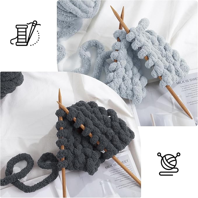 HOMBYS 8 Pack Assorted Chunky Yarn for Crocheting,Super Bulky Large Soft Fluffy Yarn,Plush Fuzzy Yarn,Thick Chenille Yarn for Hand Knitting/Arm Knitting,4 Dark Grey & 4 Grey(27yds,8 oz Each Skein)