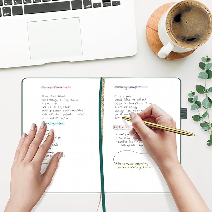 &And Per Se Dotted Journal Notebook for Women&Men with Pattern, A5 Leather Hardcover, 160 Pages 100GSM Thick Dotted Paper, 3 Sheets of Stickers Included, 5.7'' x 8'' (Celestial Green)
