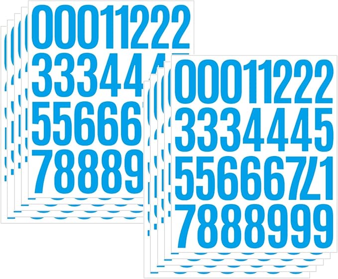 10 Sheets Vinyl Mailbox Number Stickers - Self-Adhesive Address Labels for Cars, House Doors, Windows & Metal Mailboxes (Blue, 2 inch)