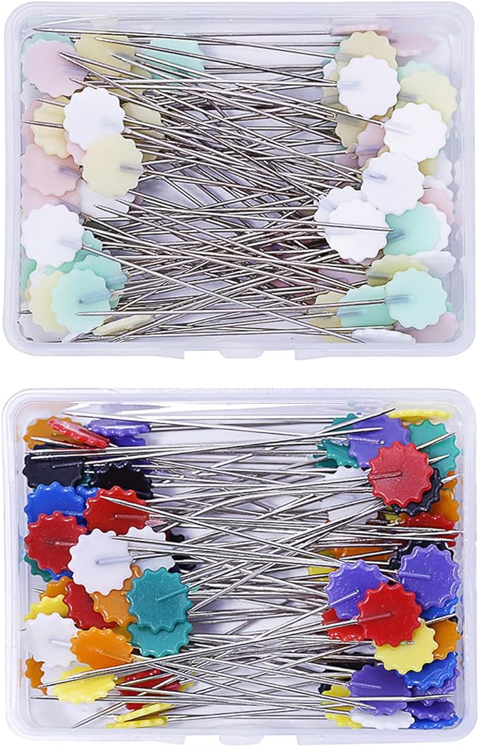 200Pcs Sewing Pins,Flat Head Steel Wire Straight Pins,Flower Head Sewing Pins for Fabric,2 inch Long Quilting Pins with Storage Box,for Sewing DIY Projects Dressmaker Jewelry Decor
