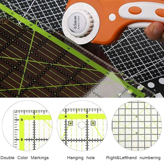 UOOU Quilting Ruler (9.5"X9.5"), Square Quilting Rulers Fabric Cutting Ruler Acrylic Quilters Rulers Clear Mark for Easy Precision Cutting and Crafts Quilting and Sewing