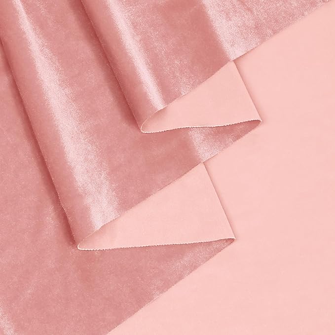KKJIAF Light Pink Stretch Velvet Fabric 60 Inch Wide, 5 Yard Soft Stretchy Fabric for Sewing Clothes, Apparel, Costume, Crafts - 90% Polyester 10% Spandex