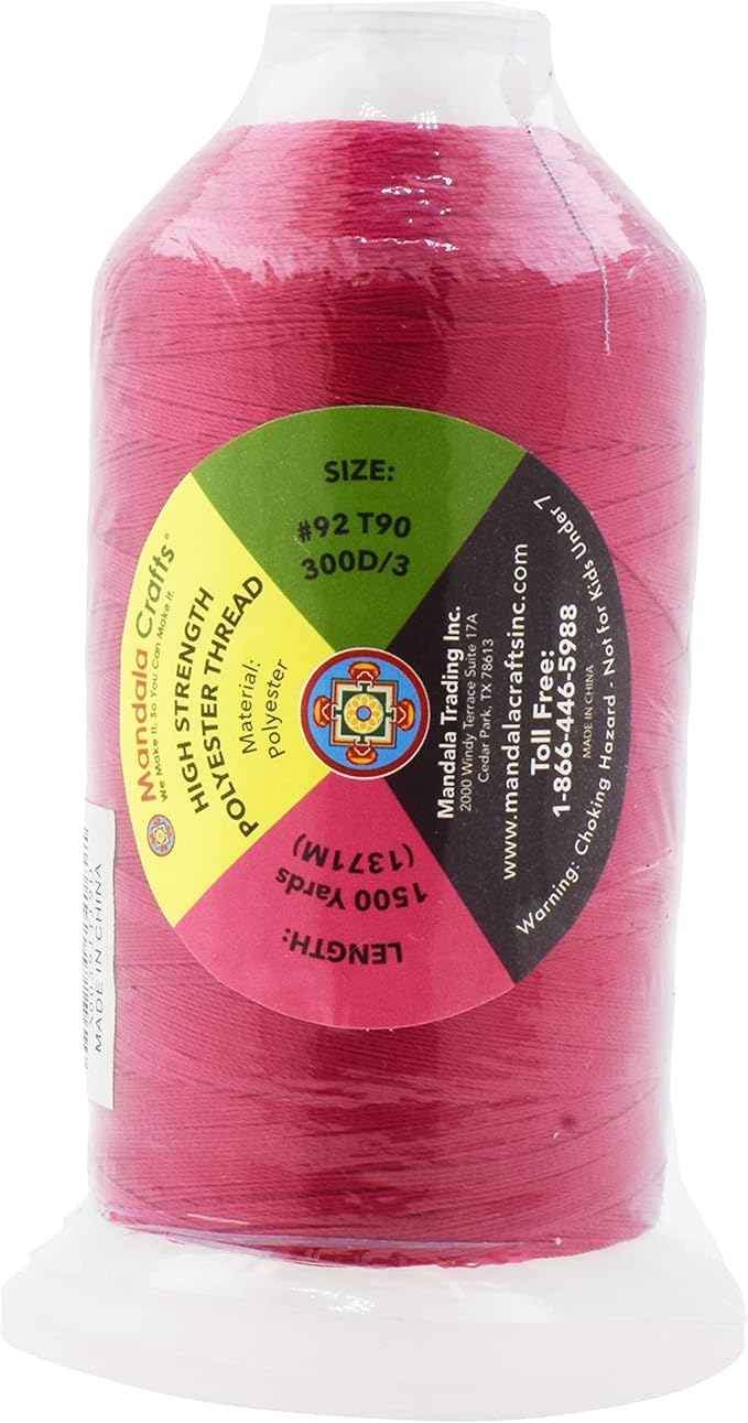 Mandala Crafts Hot Pink Heavy Duty Thread - 1500 Yds Tex 90 Bonded Polyester Threads for Sewing Drapery, Jeans, Leather, Hair, Outdoor Marine Upholstery