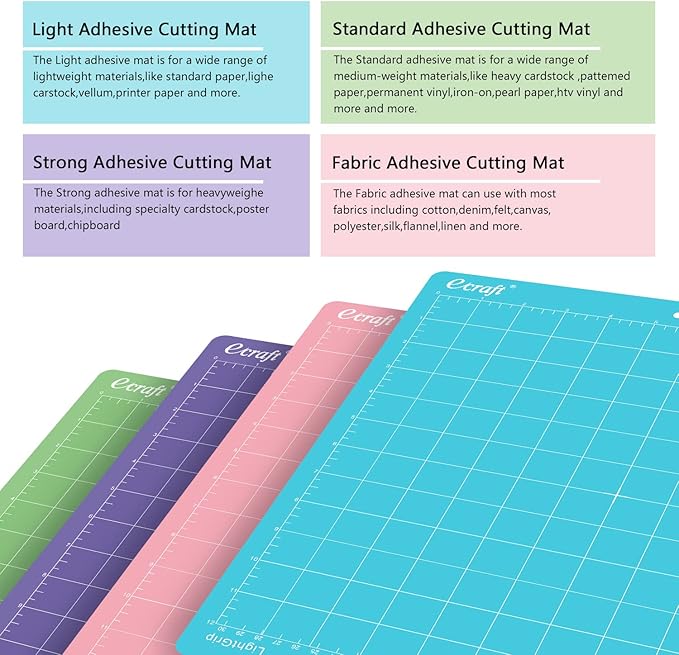 Ecraft Cutting Mat 12X12 For Cricut - Include (Strong/Standard/Light) Adhesive Sticky (3 pack) Flexible Square Gridded Quilting Cut Mats Replacement for Crafts、Sewing and All Arts.（Variety)