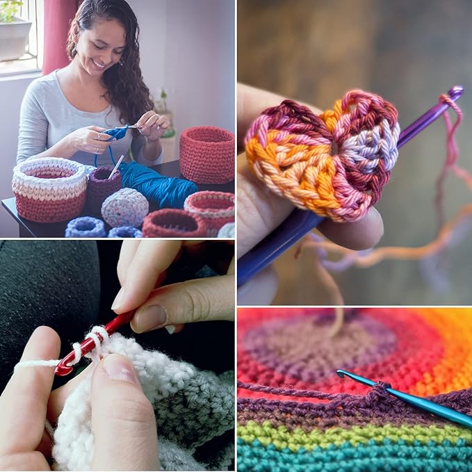 Custom Engraved Text/Name Crochet Hooks Personalized Multicolor Aluminum Handle Knitting Needles Craft Yarn 2-10mm Set 14Pcs Gifts for Women
