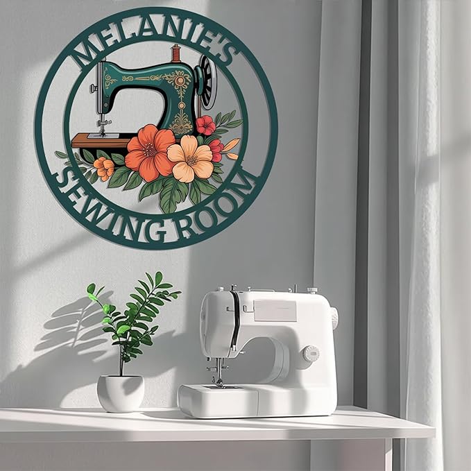 Custom Sewing Machine Metal Sign, Personalized Quilting Gifts for Mommy Grandma Wife, Mom's Sewing Room Decor, Vintage Quilting Supplies Craft Room Wall Decor, Gifts for Quilters Women