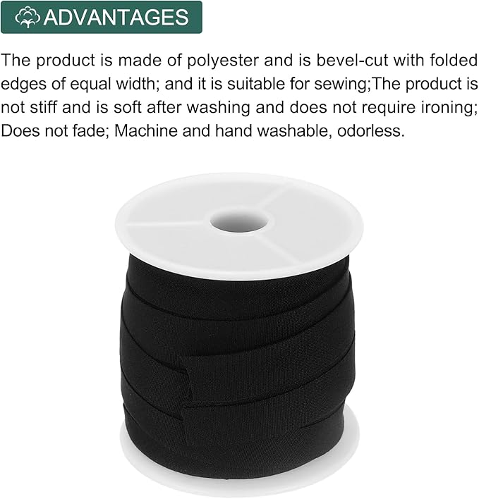 MECCANIXITY 1 Inch Single Fold Bias Tape Cotton Continuous Bulk Bias Tape for Sewing,Seaming Quilting Hemming Binding Crafts (Gray Black 10 Yards)