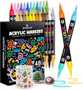 WINSONS 48 Colors Acrylic Paint Marker, Dual Tip and Dual Colors Acrylic Paint Pens for Stone, Wood, Canvas, Ceramic, Metal, Glass, Rock Painting, DIY Crafs Art Supplies (48 Colors)
