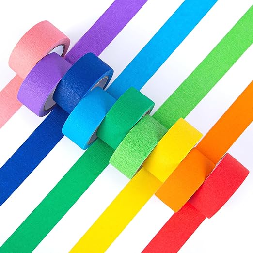 Koogel 10 Rolls Rainbow Washi Masking Tape, 1-Inch Colored Craft Tapes for Teachers, Classroom Decorations, Kids Crafts & Bulletin Boards, Colorful Art Tape for Labeling, Decorating, School Supplies