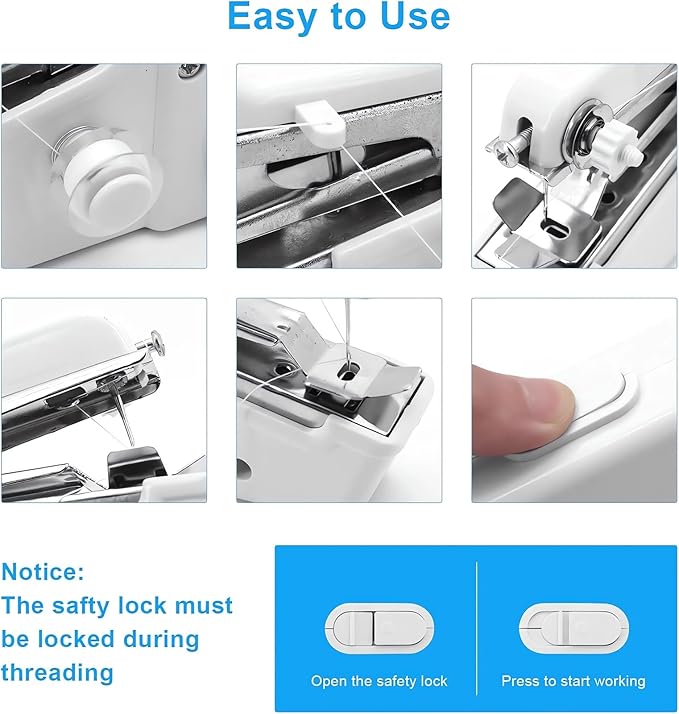 Portable Handheld Sewing Machine Kit Mini USB Electric Stitch Manual Hand Held Stitching Stapler Small Easy Sew Machine Beginners Travel Tiny Tailor Sewing Embroidery Tool Device Heavy Duty (Pink)