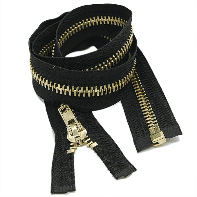 Leekayer #10 34 Inch Metal Zipper Brass Separating Jacket Zipper Heavy Duty Metal Zippers for Jackets Sewing Coats Crafts (34" Brass)
