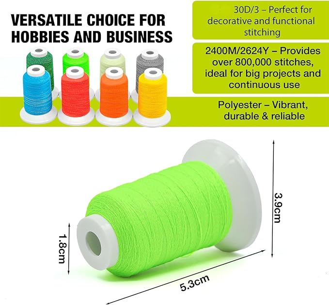 Embroidery Thread Glow in The Darkness - SunBling 8 Colors Polyester 300M/328Yds Each Spool 30D/3 Sewing Thread Kit, Ideal for Machine & Hand Embroidery, Quilting, DIY Crafts & Creative Item