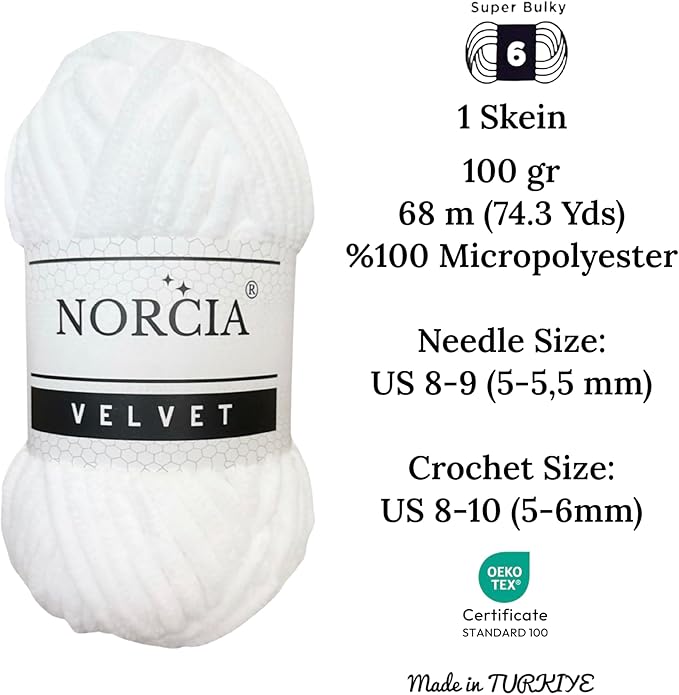 Soft Velvet Yarn Chenille Yarn for Crocheting Baby Blanket Yarn for Knitting Amigurumi Yarn Fancy Yarn for Crochet Weaving Craft (White, 3 Skeins)
