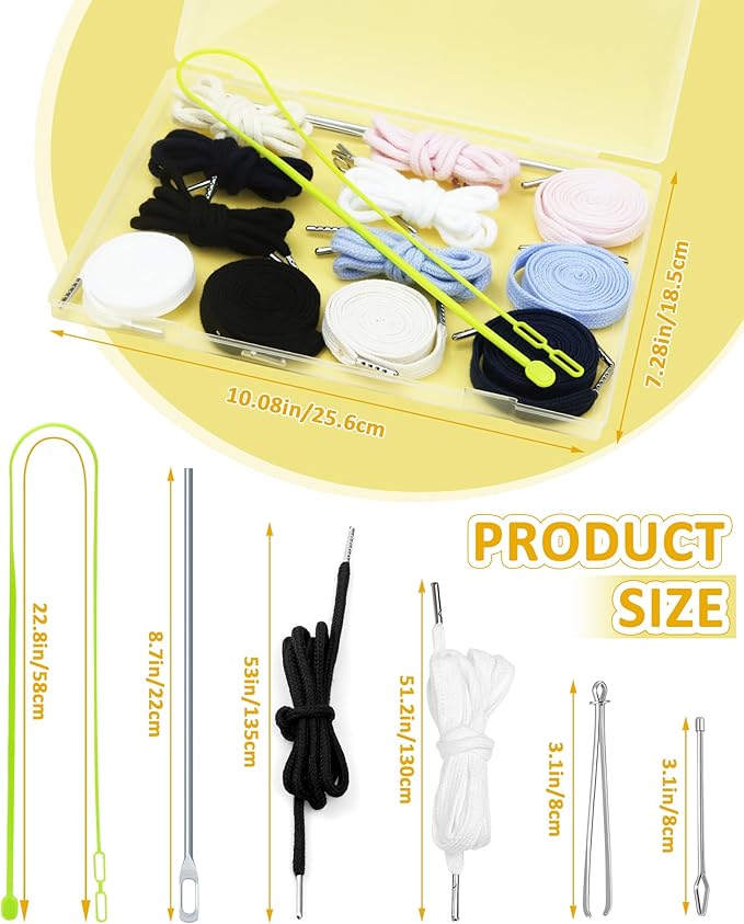 FIVEIZERO 16pcs Drawstring Cord Kit-12pcs Hoodie Strings (Flat & Round,Black & White) with Drawstring Threader Tools,Bodkin,Rope Threader–Draw String Replacement for Pants,Shorts,Shoes,Sweatpants,Bag