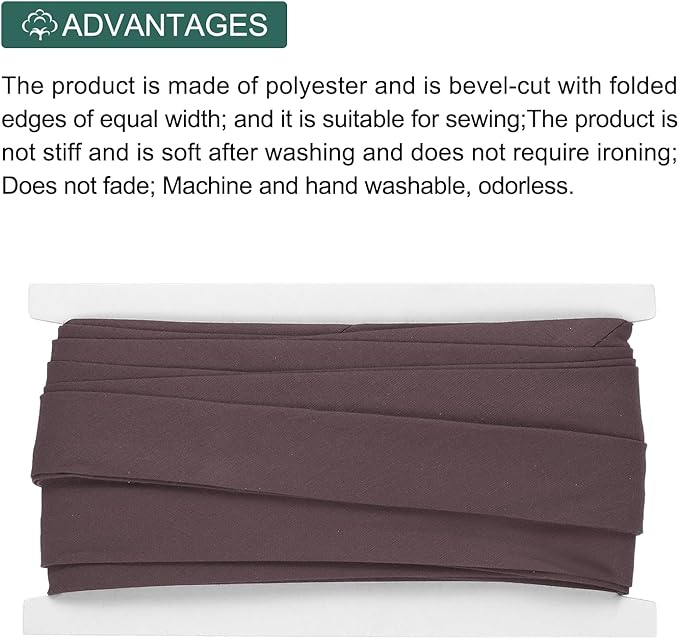 MECCANIXITY 1 Inch Double Fold Bias Tape Continuous Bulk Cotton Bias Tape for Sewing Seaming Quilting Hemming Binding Crafts (Brown 12 Yards)