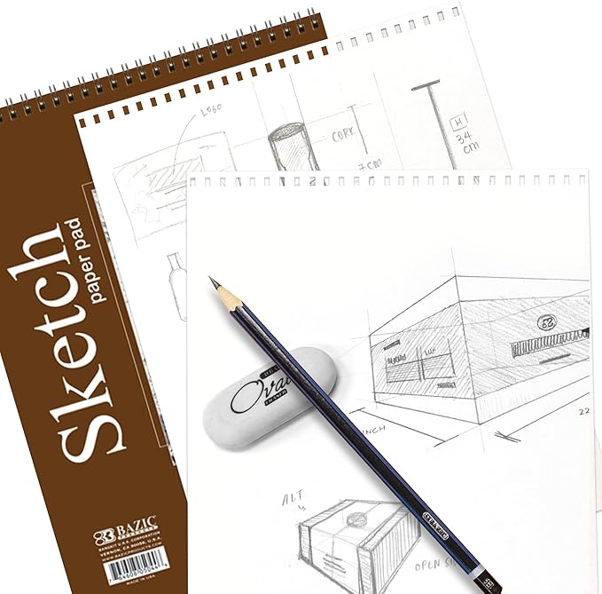 BAZIC Products Sketch Pad 30 Sheets 9" X 12", Top Bound Spiral Sketchbook Drawing Pads, Sketching Paper Coloring Book for Artist School, 1-Pack