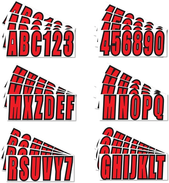 4 Sets of 3" Red Marine Boat Sticker Decals A-Z Letters & 0-9 Numbers for Yachts & Personal Watercraft Waterproof Anti-Scratch
