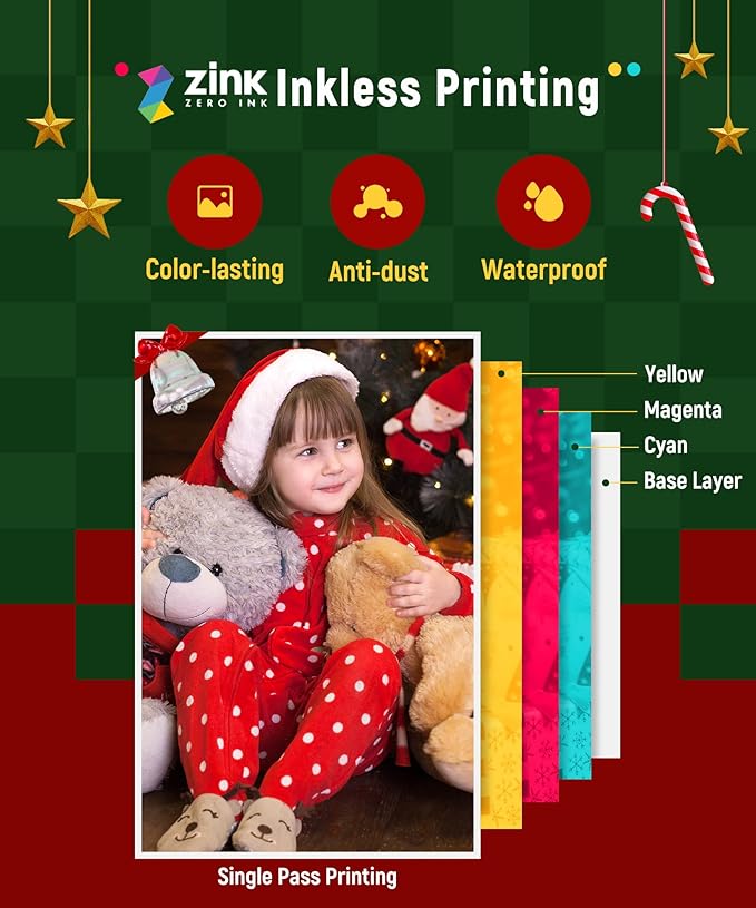 Liene 2x3” Photo Printer, Mini Picture Printer w/ 10 Zink Adhesive Paper, Bluetooth 5.0, Compatible w/iOS & Android, Portable Color Mono Instant Sticker Printer for iPhone, Smartphone, Pearl White