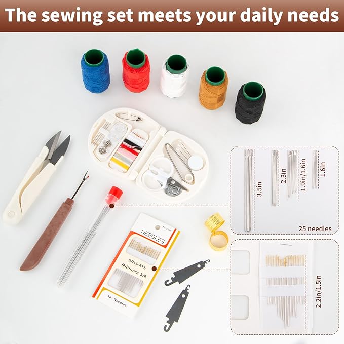 Steel Needles for Hand Sewing, 38PCS Sewing Tool Set, Needles Thread Hand Repair Tools, Stainless Steel Sewing Needle Kit, Big Eye Steel Needle Set, Min Travel Sewing Kit, Portable DIY Handcraft Set
