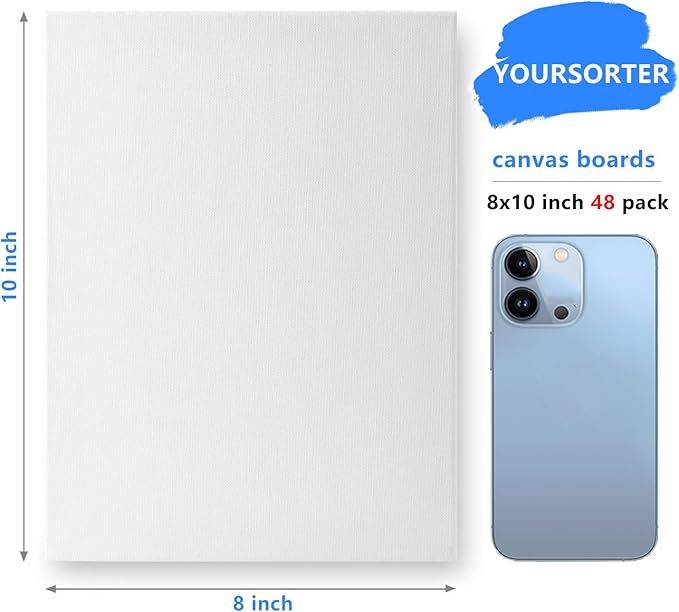 Canvases for Painting 48 Pack, 8x10 inch Blank Canvas Boards, Primed Acid-Free 100% Cotton Canvas Panels for Acrylic Oil Tempera Watercolor Paints, Art Supplies
