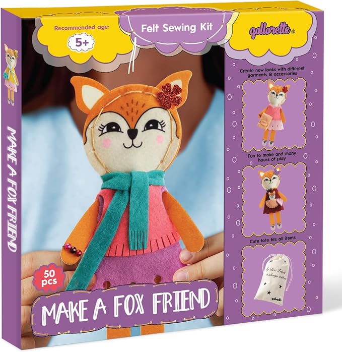 qollorette Felt Sewing Kit for Children, Make Your Own Fox Toy, Kids' Craft Kit - Make A Friend Sew Kit - Beginner Sewing Kit for Kids, Learn to Sew & Play