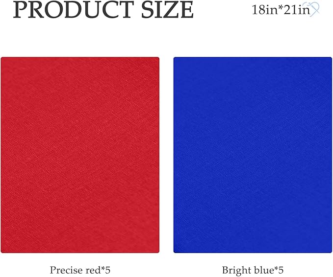 18 * 21inch Cotton Fabric Premium,11 Options Solids, 10PCS Solid Precut Fabric Pure Quilting Fat Quarter Bundles Patchwork for Sewing DIY Craft (Red+Blue)