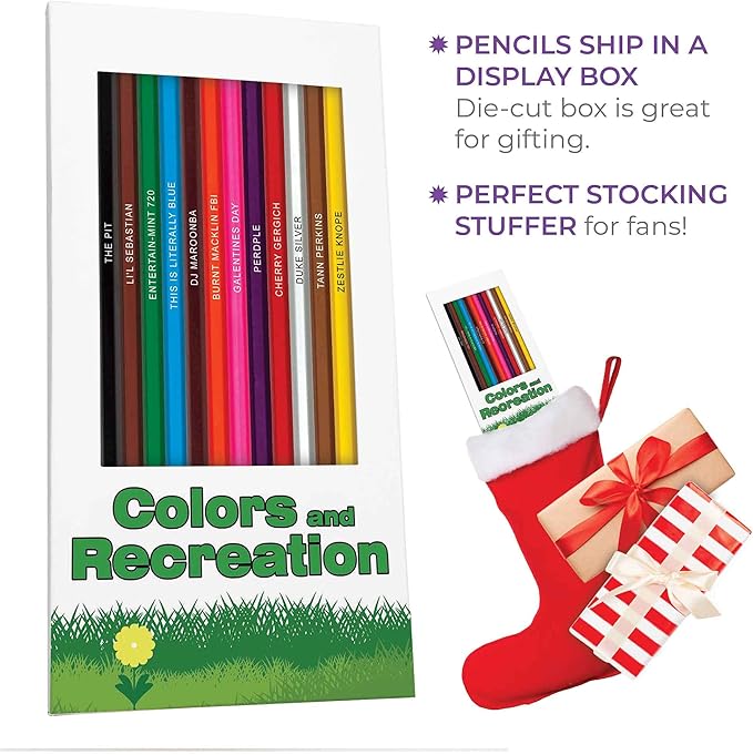 Colors & Recreation-Themed Colored Pencil Set for Fans of Parks & Rec | Set of 12 Parody Pencils with Clever Show References | Each Pencil Foil-Stamped with Fun Quotes | Ideal Gift