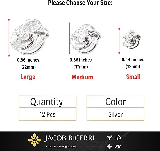 Floral Silver Metal Shank Buttons - 12 Pcs - 3 Size Options - Luxury Floral Round Wave Metal Shank Buttons for Men Women Blazer Coat Uniform Shirt Suit and Jacket Sewing Craft DIY N7502