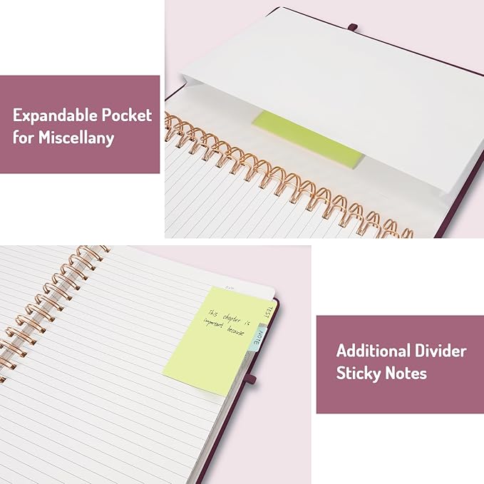 Forvencer Lined Spiral Journal Notebook with 300 Numbered Pages, A5 Thick Journals for Writing with 100GSM Paper, Hardcover Notebooks with Contents for Work, School, Women, Men, Burgundy