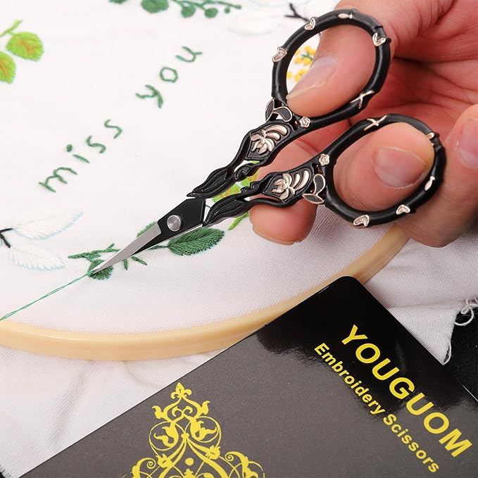 Little Detail Scissors with Case, Sharp Needlework Scissor for Sewing Craft Crochet Cross Stitch Yarn, Thread Snips Small Embroidery Shears Black