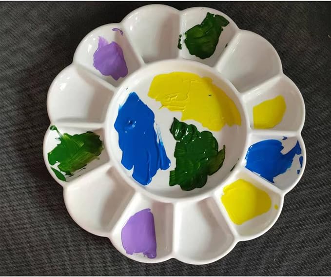 8 Inch Porcelain Watercolor Palette, Mixing Ceramic Watercolor Palette, Mixing Tray Paint Palett for Watercolor Gouache Acrylic Oil Painting 13-Well