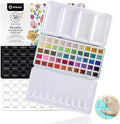 Artecho Metallic Watercolor Paints, 50 Glitter Watercolor Paint Set, Water Colors Paint Adult Set with Bottom Ring for Easy Holding, Ideal for Amateur Hobbyists, Painting Lovers and Artists