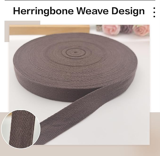 3/4 Inch Brown Cotton Twill Tape - 40 Yards Herringbone Webbing Bias Binding Tape for Sewing, Pet Collar, Crafting & DIY Projects, Gift Wrapping and Home Decor